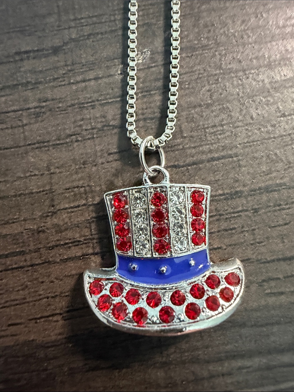 Patriotic Red and Blue Uncle Sam Hat Pendant Necklace - Women's Jewelry